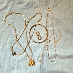 Assorted Elegant Gold Fashion Jewelry Bundle As Is Green Butterfly Crab Earrings